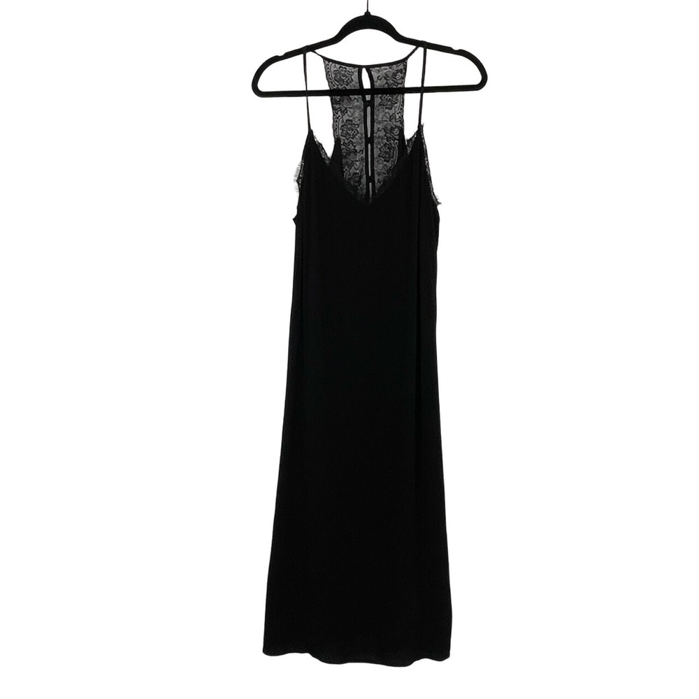 Chelsea28 Womens Black Satin Lace Back Spaghetti Strap Slinky Maxi Dress Medium